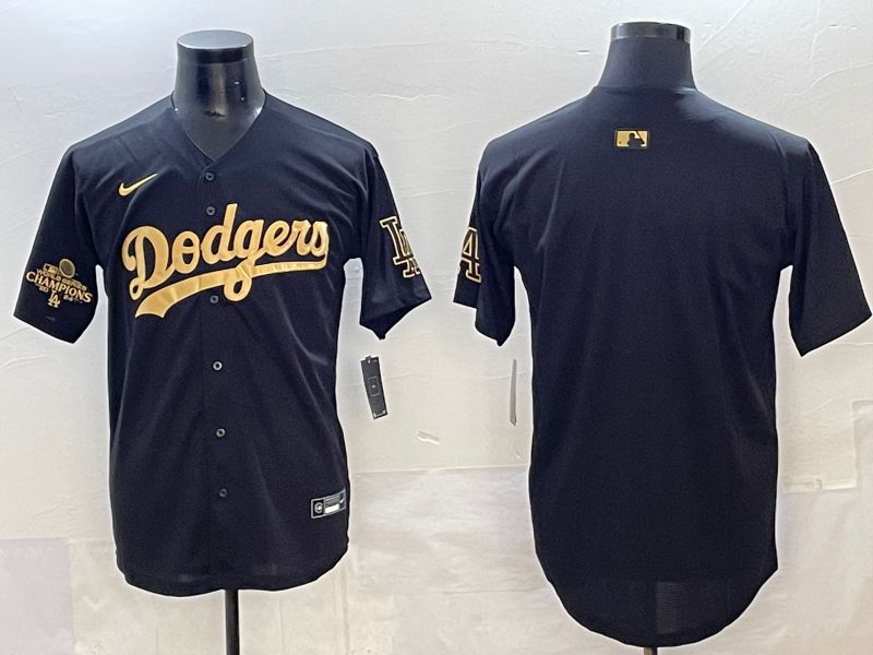 Men Los Angeles Dodgers Blank Black Gold Nike MLB Jersey style 004